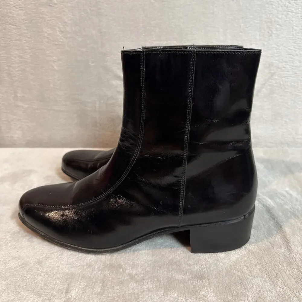 FLORSHEIM Vtg Beatle Ankle Boots Mens USA Sz 11 D Side Zip Black Leather Shoes